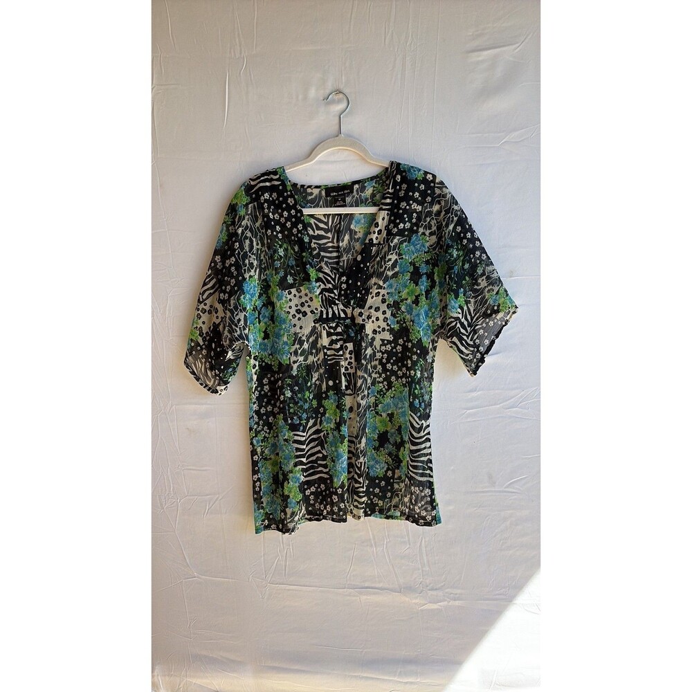Why Not Flirt Sheer Floral and Zebra Mixed Print Chiffon Blouse